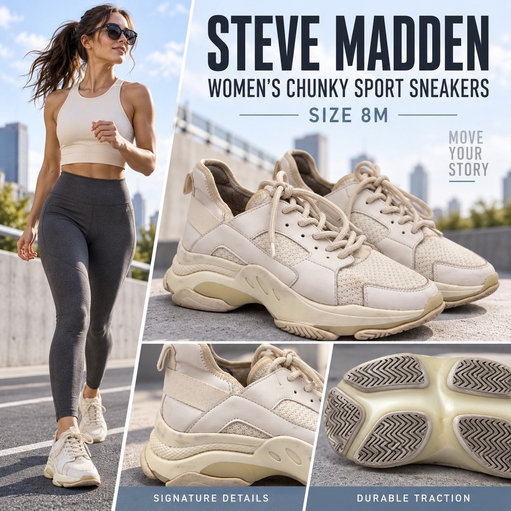 Steve Madden Womens Chunky Sport Sneakers Cream White Platform Athletic Shoes 8M